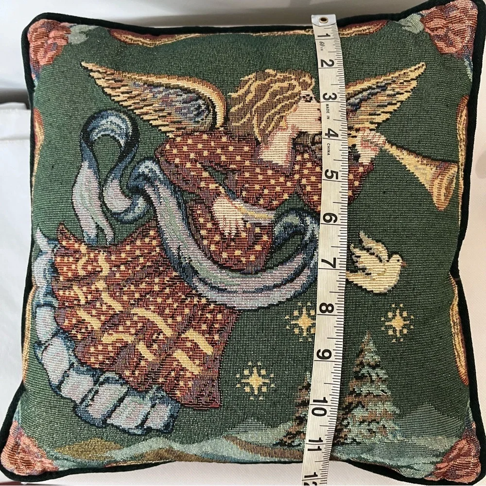 Vintage Christmas Angel Green Tapestry Accent Pillow